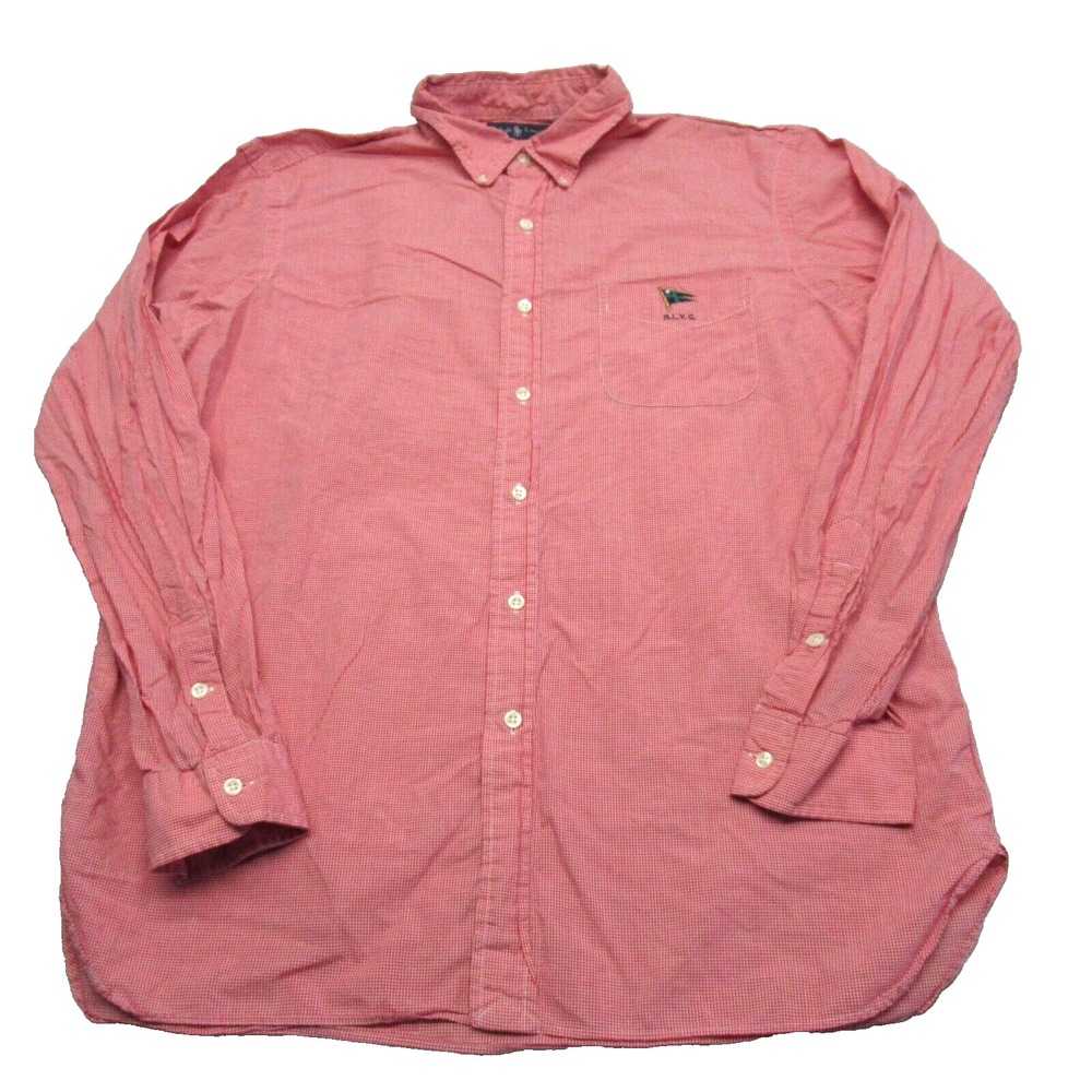 Ralph Lauren Yatch Club Shirt Men XL Red Plaid RL Logo Long Sleeve Button Down